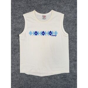 Vintage Roxy Quiksilver Argyle Sleeveless Tank Top Large USA Made Y2K Surf Tee